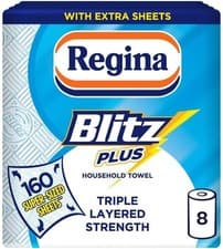 Image of Regina Blitz Plus Household Towel 8 Rolls, 80 Sheets, 3-Ply
