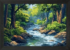 Image of Forest River Pixel Art Framed Wall Art Poster Canvas Print Picture