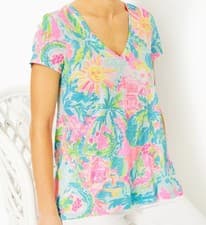 Image of Lilly Pulitzer Etta V-Neck Top-Sunshine State Of Mind-NWT-Medium