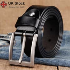 Image of Mens Genuine Leather Belt Belts Real New Buckle For Trouser Jeans Black Brown UK
