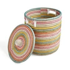 Image of Rainbow Round Storage Basket With Lid Kids Toy Cloths Organiser Basket UK