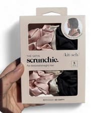 Image of Kitsch Satin Scrunchies 5 Pack Hair Ties Soft No Crease Sleep Ponytail BNIB