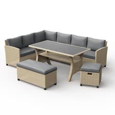 Image of Rattan Garden Furniture Set, 9 Seater Corner Sofa & Table Dining Set, Vonhaus