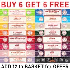 Image of 🙏 Satya Nag Champa BUY 6 GET 6 FREE Incense Sticks 15g Joss Mix & Match Scents