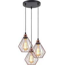 Image of 3 Way Rose Gold Modern Retro Ceiling Pendant Light Cluster Diamond Cage