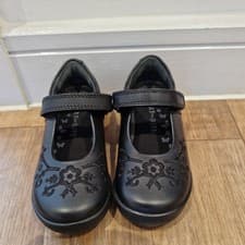 Image of Start Rite Hopscotch Girls Black Leather Rip tape School Shoes UK Size 7F EU 24