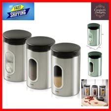 Image of Deluxe Stainless Steel Fingerprint Resistant Kitchen Canisters 3 Pack 1.4L