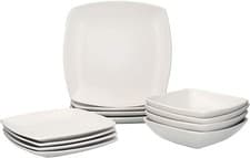 Image of 12 Piece Dinner Set Tableware Stoneware Square Plates Bowls Dining Service for 4