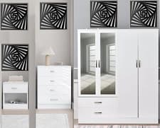 Image of Bedroom Furniture Set High Gloss 2Door /3Door/4Door Mirror Wardrobe Chest Drawer