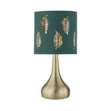 Image of Modern Antique Brass Touch Table Lamp Bedside Light Dark Green Fern Shade