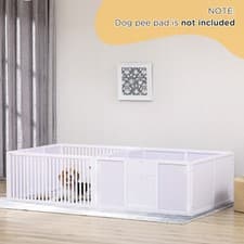 Image of PawHut Wooden Dog Pen Pet Playpen 7 Panels Puppy Pen for Indoors - White