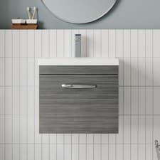 Image of Nuie Athena Wall Hung 1-Drawer Vanity Unit Basin 1 Anthracite Woodgrain 500mm