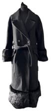 Image of River Island Coat UK 8 Faux Fur Trim Womens black Trench long Double Breasted