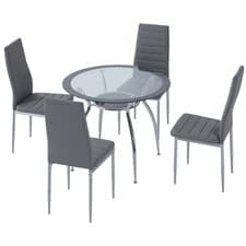 Image of HOMCOM Round Dining Table Set for 4, Kitchen Table and Upholstered Chairs