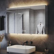 Image of Triple Door Bathroom Mirror Cabinet 3 LED Lights Shaver Socket Demister Storage