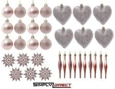 Image of 34pc Christmas Tree Baubles Set Droplets, Baubles, Snowflakes, Hearts Xmas Decor