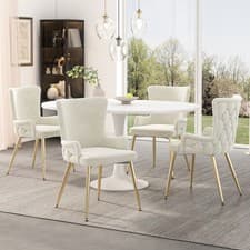 Image of Dining Chairs Set of 4, Velvet Chairs with Padded Seat & Gold Metal Legs, Beige