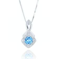 Image of 9ct White Gold Blue Topaz And Diamond Necklace