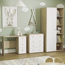 Image of 3 Piece Bedroom Furniture Set Wardrobe Drawer Chest Desk White & Oak Childrens