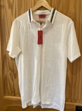 Image of RRP£89 - Hugo Boss Mens White Divorno Tape Collar Polo Shirt.SZ L New with Tags.