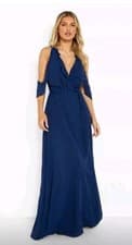 Image of New Boohoo Navy Chiffon Frill Wrap Maxi Bridesmaid Dress 18.