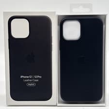 Image of OFFICIAL GENUINE APPLE IPHONE 12 / 12 PRO LEATHER MAGSAFE CASE BLACK MHKG3ZM/A