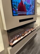 Image of 40 50 60 70 inch Media Electric Fireplace 3 Sided Glass With Wooden Logs LED