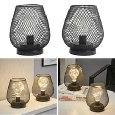 Image of 2x Cordless Table Lamp Sofa Side Bedside Night Light Iron Cage Pair Edison Bulbs