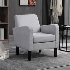 Image of Linen Modern-Curved Armchair Accent Seat w/ Thick Cushion Wood Legs