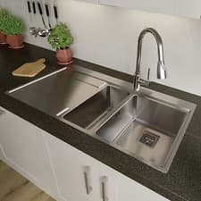 Image of 1.5 Bowl Square Inset Stainless Steel Kitchen Sink with Left Hand Drainer Silver