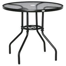 Image of Outsunny 80cm Outdoor Round Glass Dining Table w/ Parasol Hole, Refurbished