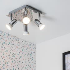 Image of Adjustable 4 Way Ceiling Spotlight Fitting Chrome / Black LED GU10 Kitchen Light