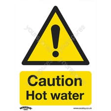 Image of Sealey Worksafe® Caution Hot Water Safety Sign - Self-Adhesive Vinyl