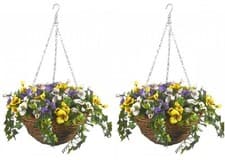 Image of 2 x Premium Artificial Hanging Basket 30cm 12" Pansy Pansies UV Resistant