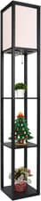 Image of Floor Lamp with Shelves, 3 Layers Wooden Shelf Standing Light, Modern Reading La