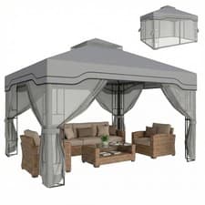 Image of Outsunny 3 x 3.6 m Garden Gazebo with Shelves, UPF50+ Permanent Gazebo