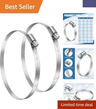 Image of Set of 2 Adjustable Stainless Steel Hose Clips for Secure Connections 100-120mm