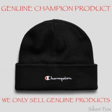 Image of CHAMPION SCRIPT BLACK BEANIE WINTER KNITTED SKI CAP HAT BRAND NEW WITH TAGS