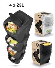 Image of Sorting Waste Bin Recycling Segregation Stackable Lidded Grey White 20L 25L 35L