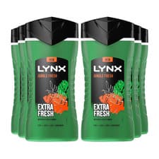Image of 6 x Lynx 3in1 Body, Face & Hair Wash Shower Gel Extra Fresh Jungle Fresh 225ml