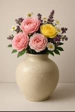 Image of Home Ceramic Debossed Cream Vase 25Cm tall
