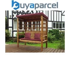 Image of Charles Taylor Wooden Bramham 3 Seater Garden Arbour Seat Bench Red Cushions