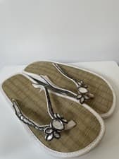 Image of Accessorize Sze 5-6 White/Silver Gem Embellished Sea Grass Thong Flip Flops BNWT