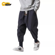 Image of Men Cotton Linen Harem Pants Loose Fit Casual Trousers Baggy Joggers