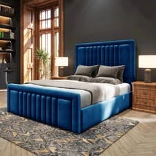 Image of Velvet Ottoman Storage Bed Upholstered Bed Frame with Headboard and Footboard