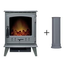 Image of Adam Aviemore Electric Stove in Grey Enamel with Straight Stove Pipe