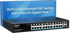 Image of VIMIN 26 Port Fast Ethernet PoE+ Switch with 2 Gigabit Uplink Ports, 24 Port 10/
