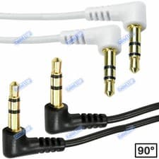 Image of RIght Angle 3.5mm Jack Audio Cable 90 Degree Stereo AUX Lead GOLD Black or White