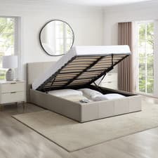 Image of 3FT Single Ottoman Bed Cream Beige PU Leather Gas Lift Storage Frame LUNA