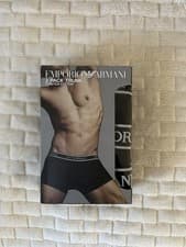 Image of Emporio Armani Black Cotton Stretch Boxers Trunks, 3 Pack, Size Medium
